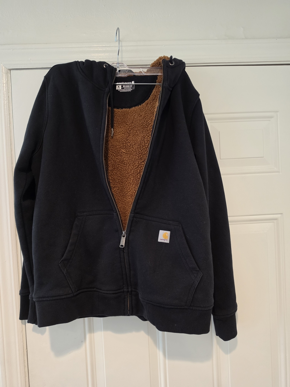 Carhartt Black Zip-Up Hoodie with Brown Sherpa Lining